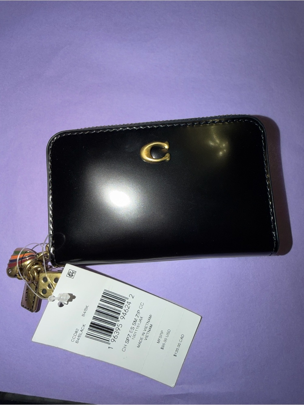 Coach Essential Small Zip Around Wallet With Charms In Leather/ Brass/Black